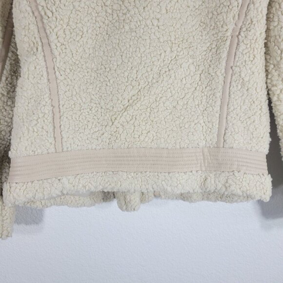 Abercrombie and Fitch Fleece Moto Jacket Women Small Faux Leather Trim Beige - Picture 8 of 13